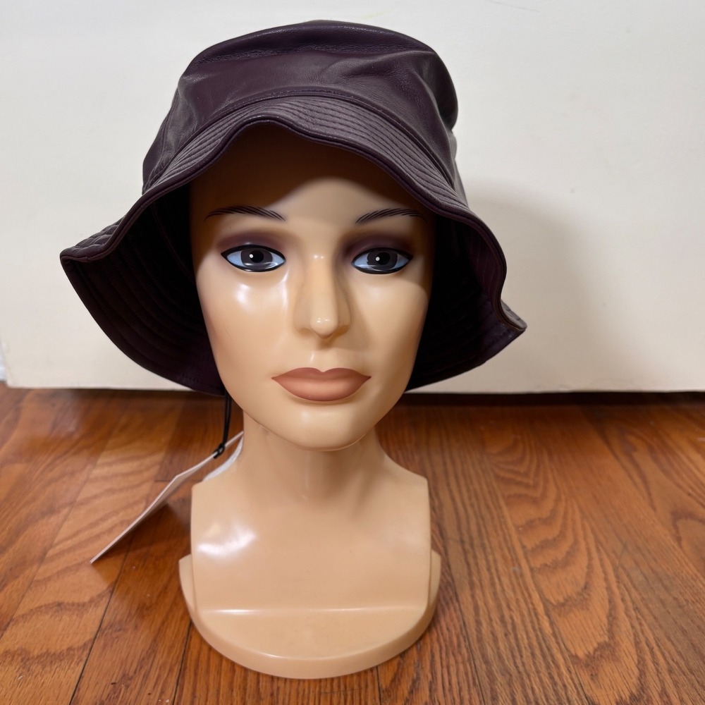 STAND STUDIO Vida Bucket Hat Burgundy Faux Leather Womens S 61503-8790 NWT